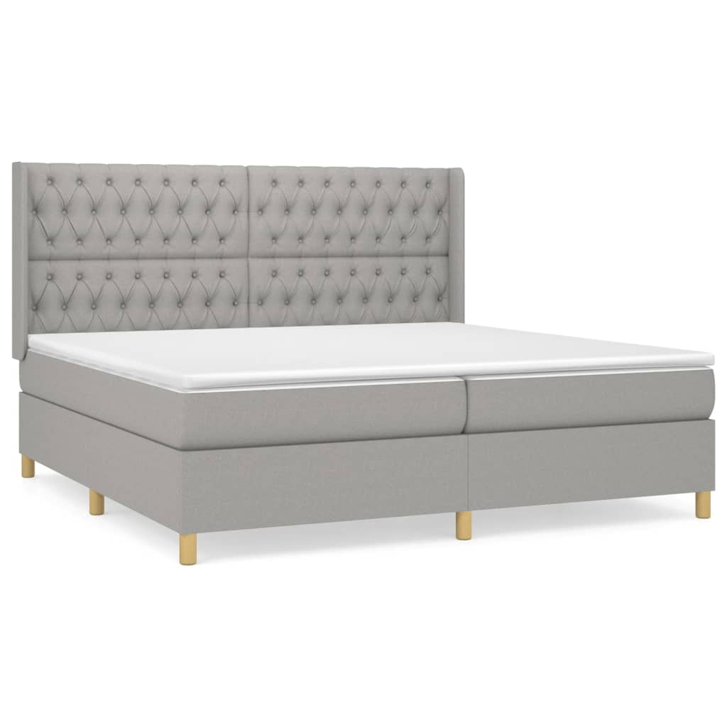 Pat box spring cu saltea, gri deschis, 200x200 cm, textil GartenMobel Dekor