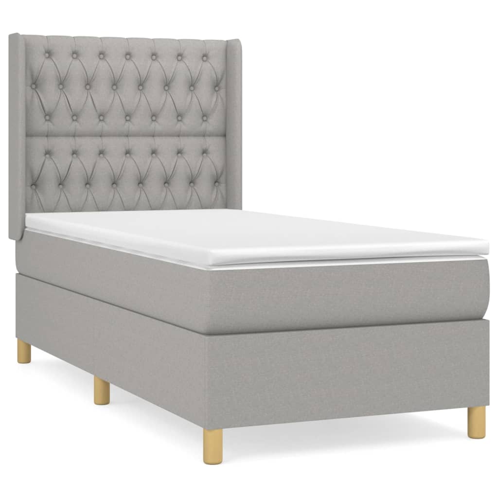 Pat box spring cu saltea, gri deschis, 90x200 cm, textil GartenMobel Dekor