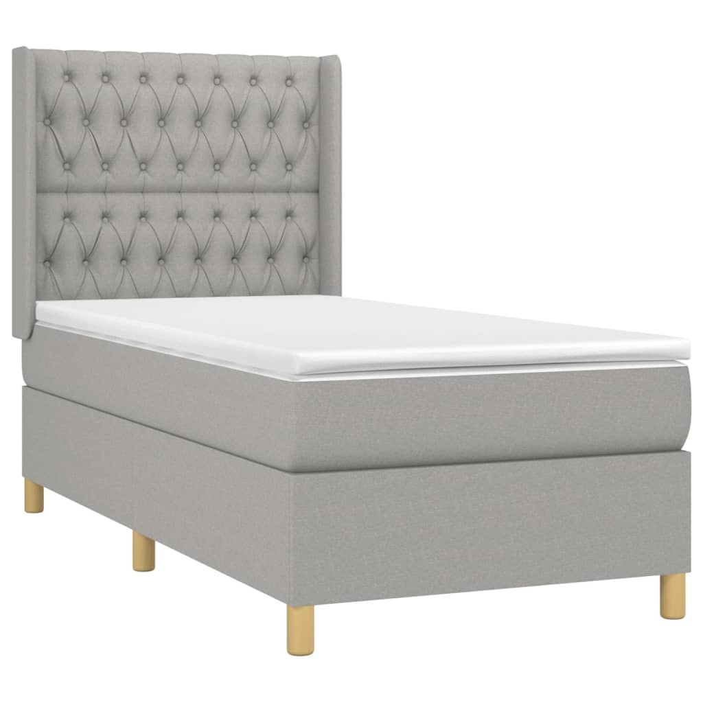 Pat box spring cu saltea, gri deschis, 90x200 cm, textil GartenMobel Dekor
