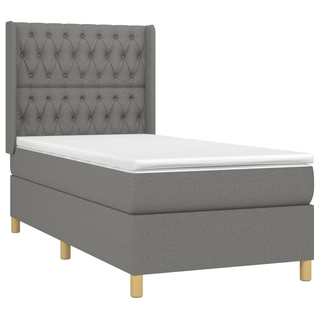 Pat box spring cu saltea, gri închis, 100x200 cm, textil GartenMobel Dekor