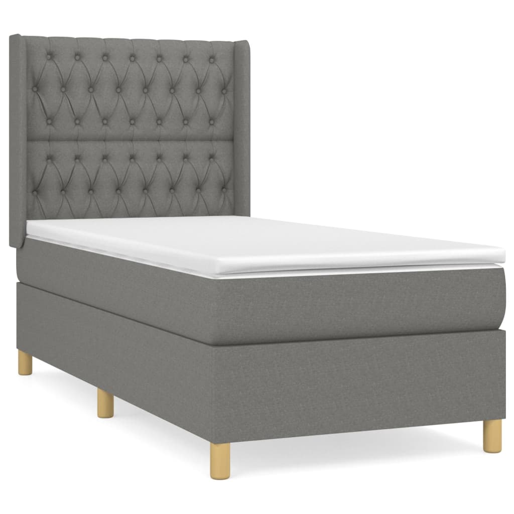 Pat box spring cu saltea, gri închis, 100x200 cm, textil GartenMobel Dekor