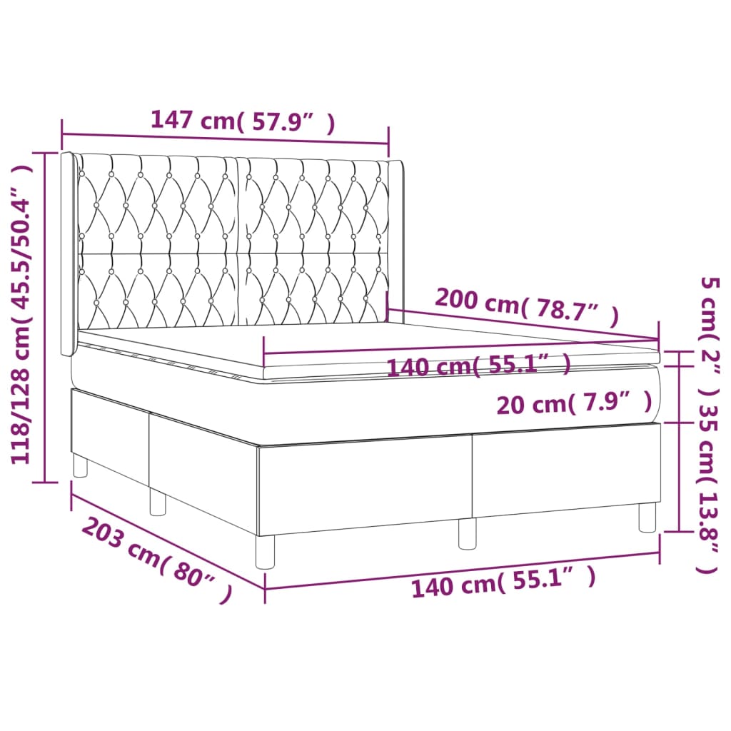 Pat box spring cu saltea, gri închis, 140x200 cm, textil GartenMobel Dekor