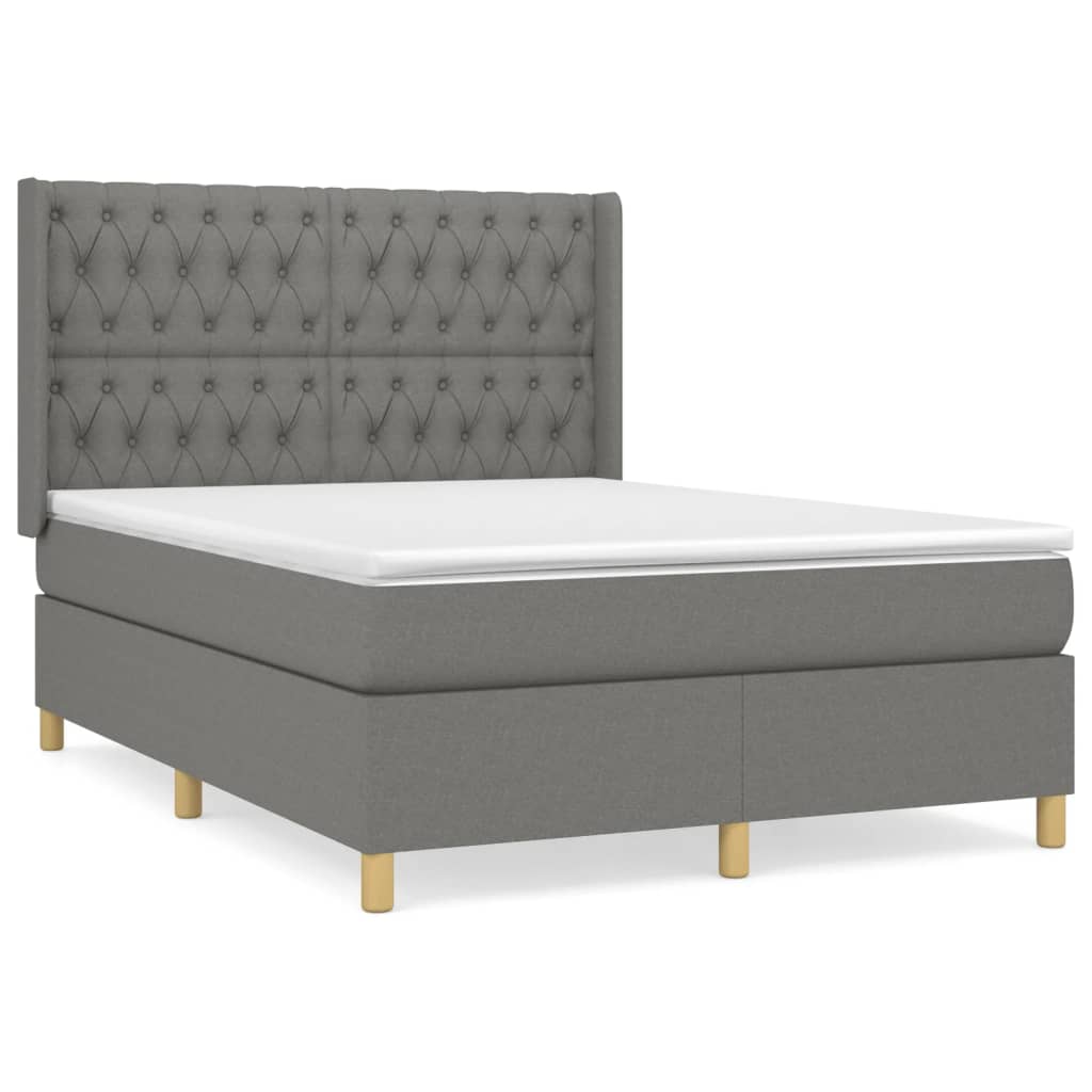 Pat box spring cu saltea, gri închis, 140x200 cm, textil GartenMobel Dekor