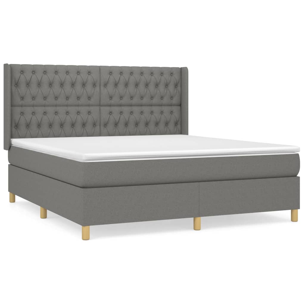 Pat box spring cu saltea, gri închis, 180x200 cm, textil GartenMobel Dekor