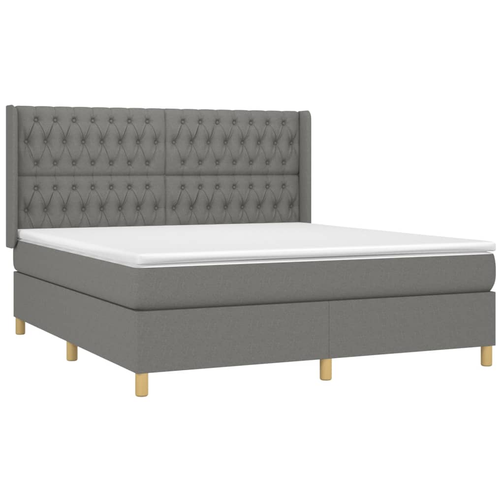 Pat box spring cu saltea, gri închis, 180x200 cm, textil GartenMobel Dekor