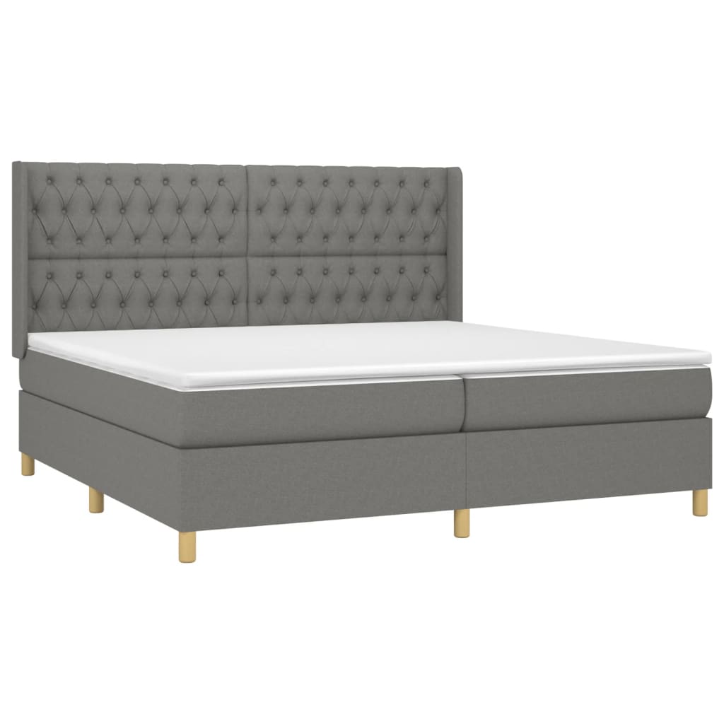Pat box spring cu saltea, gri închis, 200x200 cm, textil GartenMobel Dekor