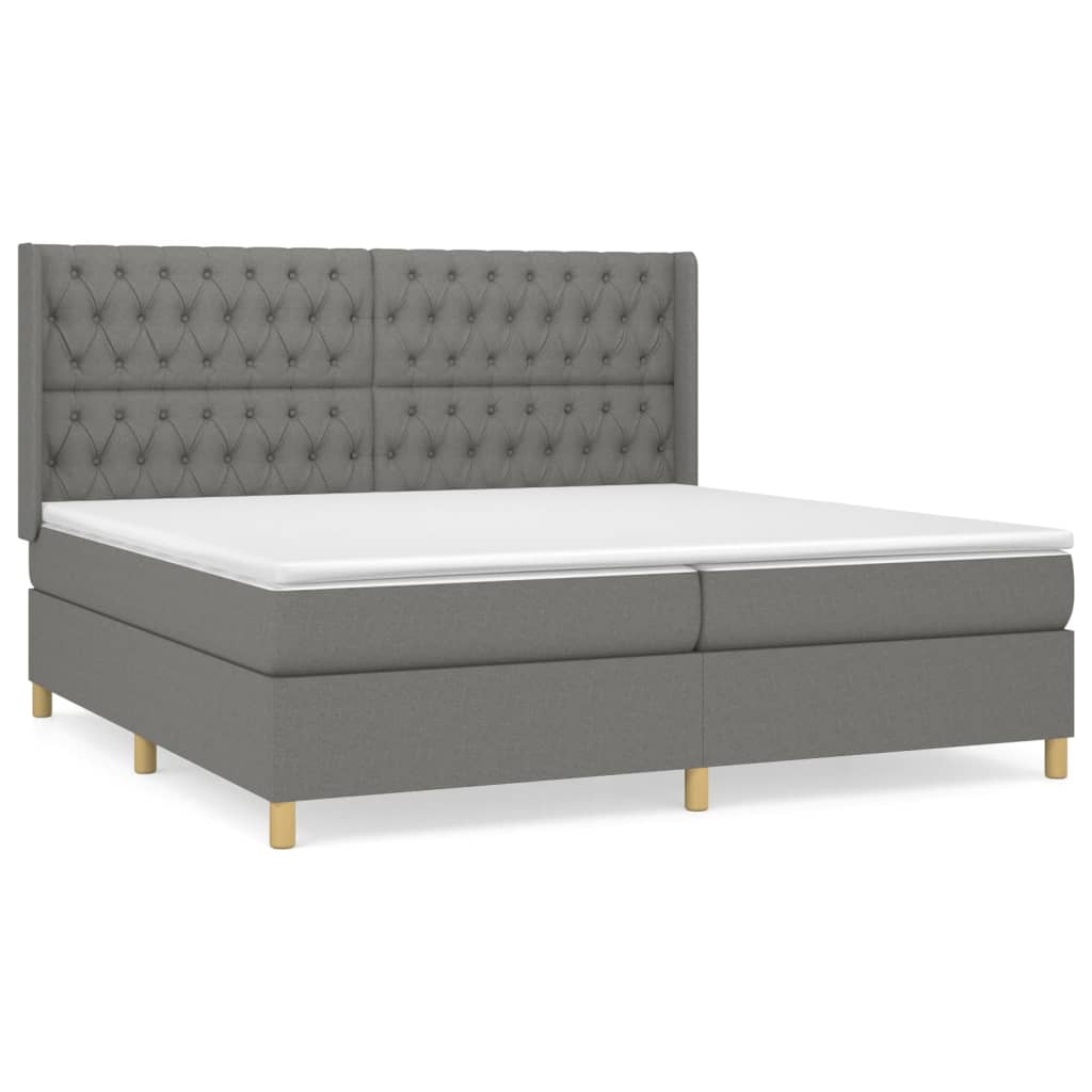Pat box spring cu saltea, gri închis, 200x200 cm, textil GartenMobel Dekor