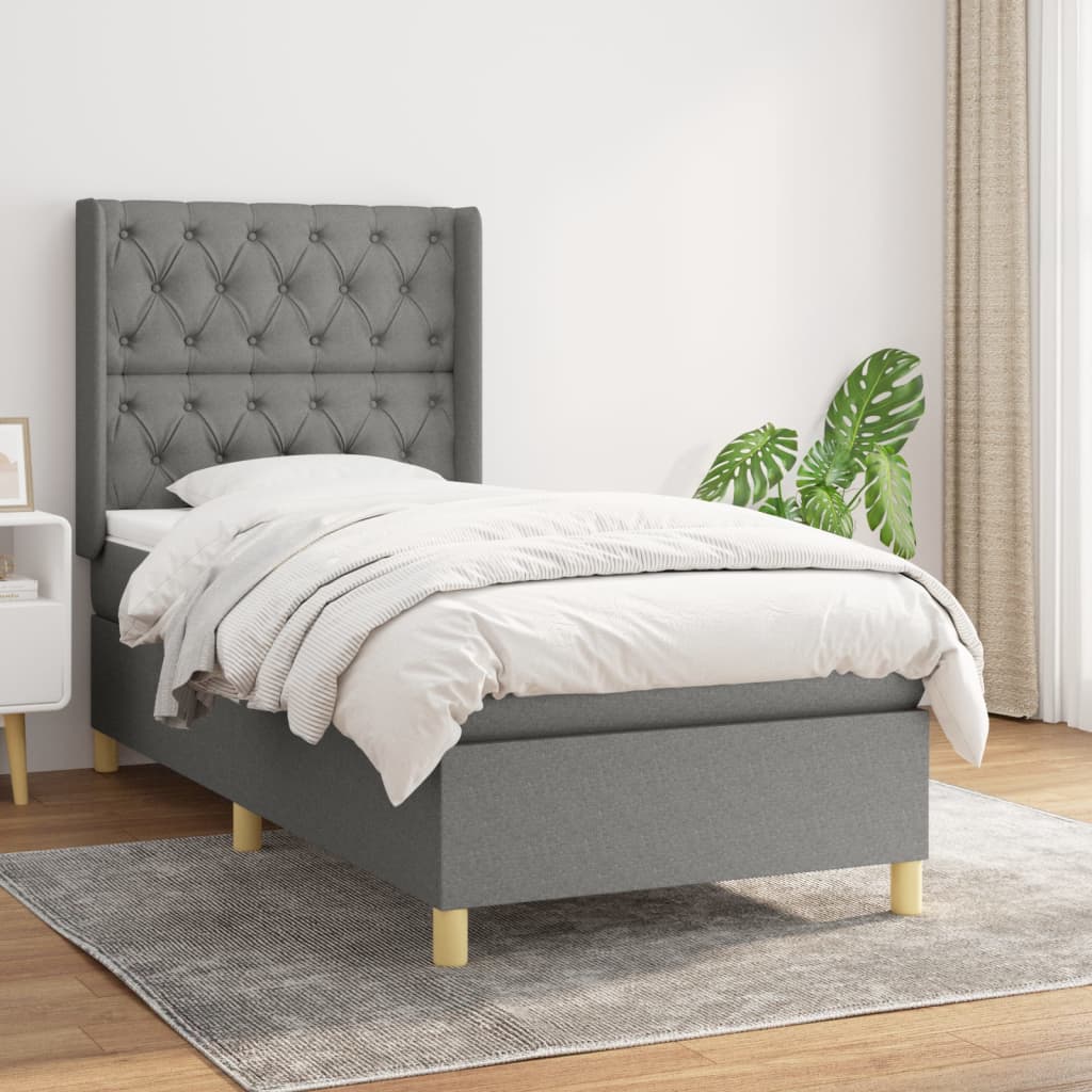 Pat box spring cu saltea, gri închis, 80x200 cm, textil GartenMobel Dekor