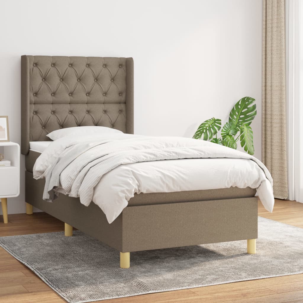 Pat box spring cu saltea, gri taupe, 80x200 cm, textil GartenMobel Dekor