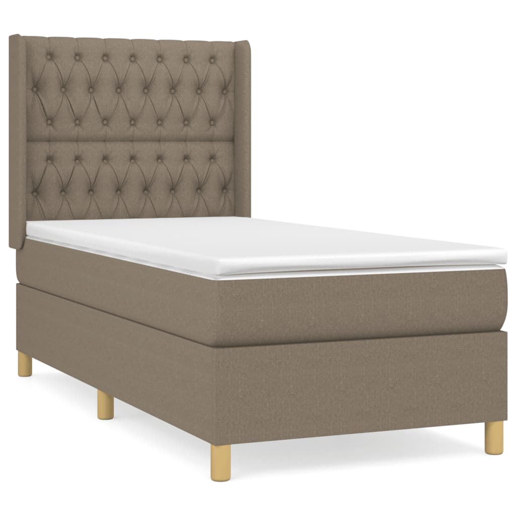 Pat box spring cu saltea, gri taupe, 90x190 cm, textil GartenMobel Dekor