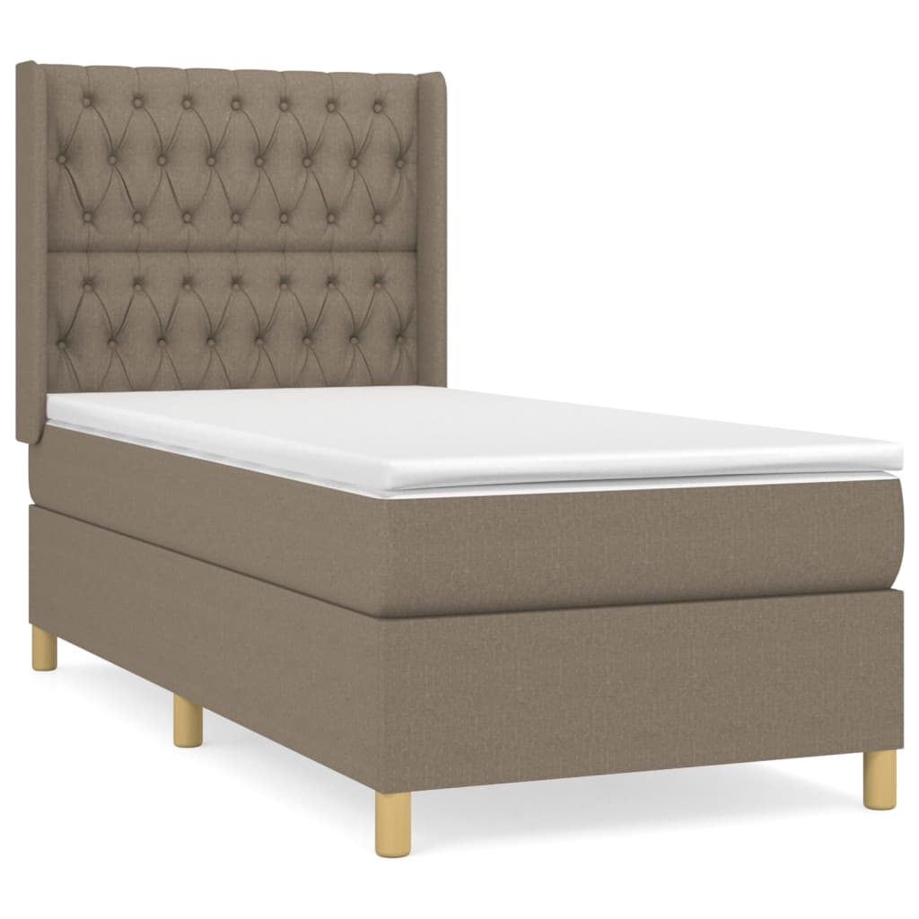 Pat box spring cu saltea, gri taupe, 90x200 cm, textil GartenMobel Dekor
