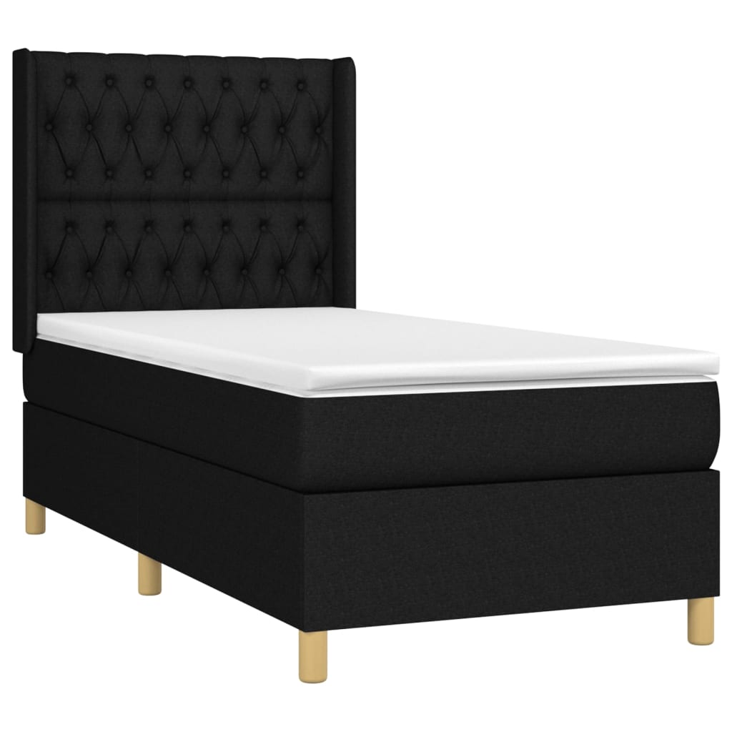 Pat box spring cu saltea, negru, 100x200 cm, textil GartenMobel Dekor