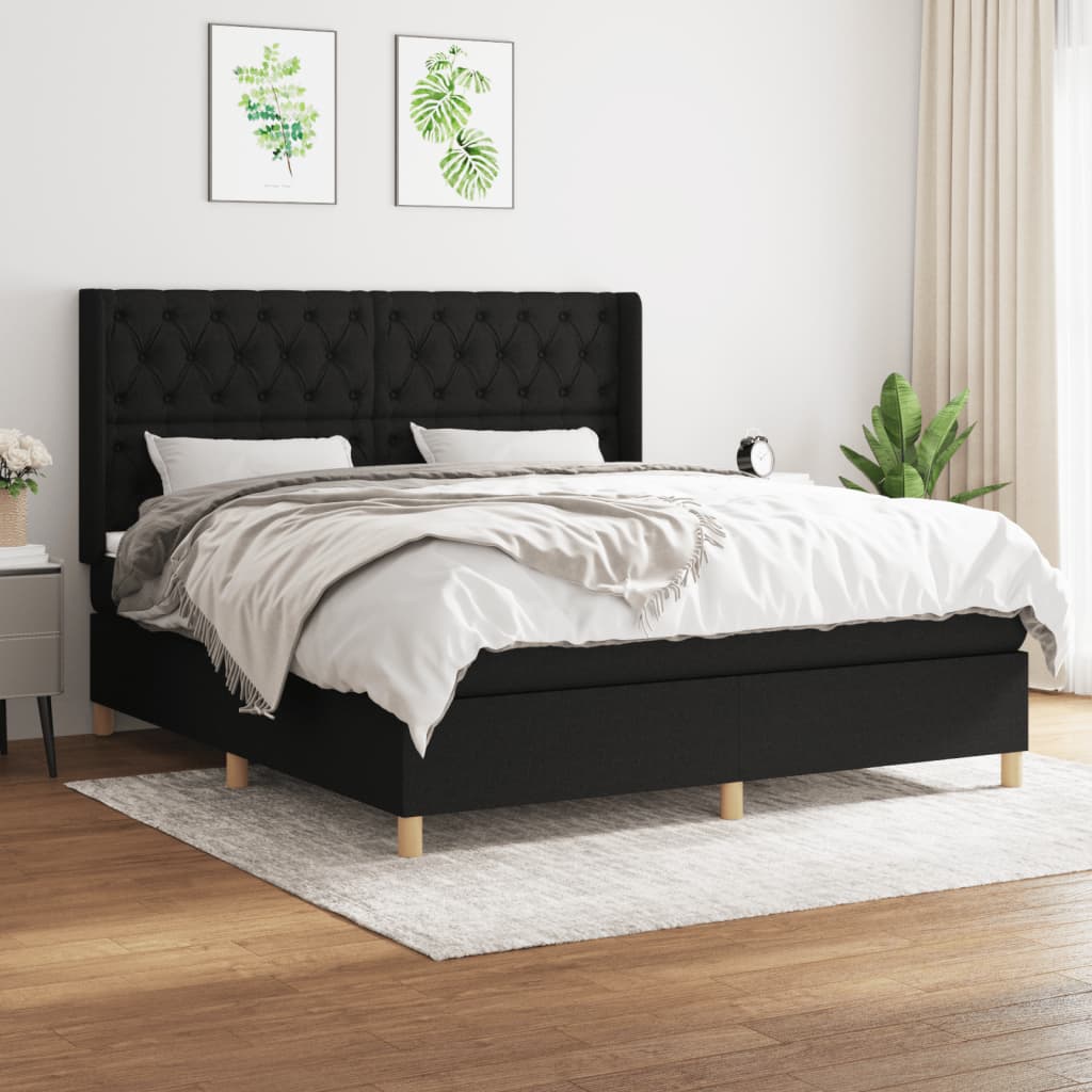 Pat box spring cu saltea, negru, 160x200 cm, textil GartenMobel Dekor