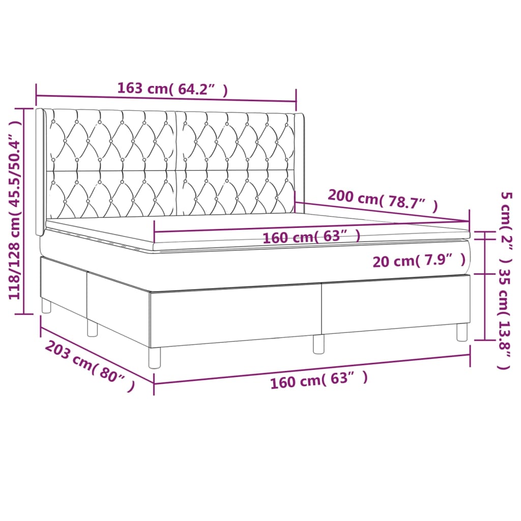 Pat box spring cu saltea, negru, 160x200 cm, textil GartenMobel Dekor