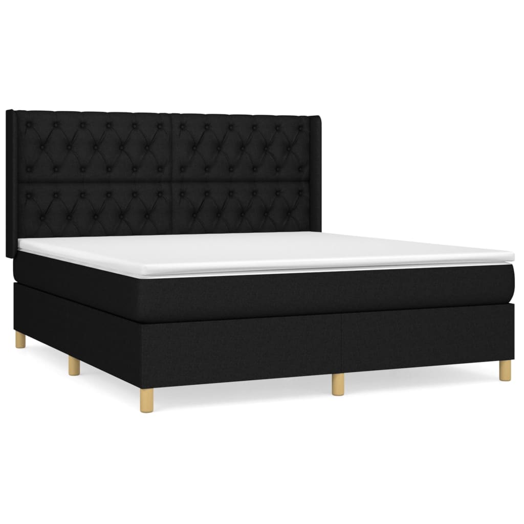 Pat box spring cu saltea, negru, 160x200 cm, textil GartenMobel Dekor