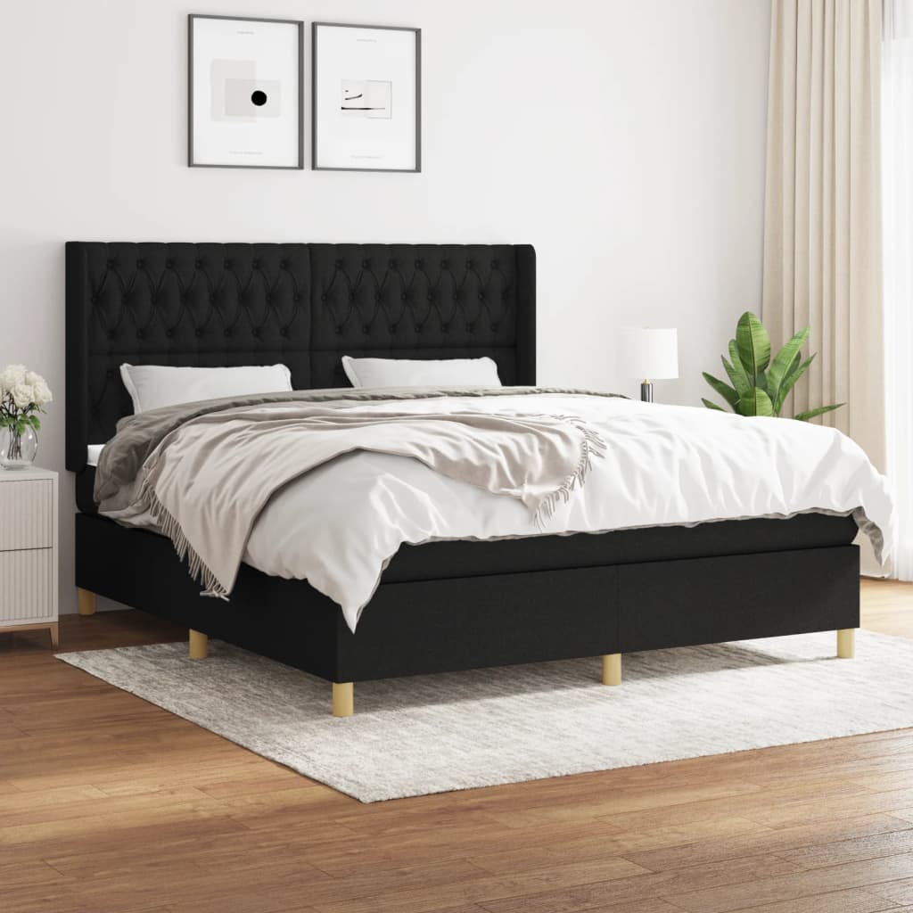 Pat box spring cu saltea, negru, 180x200 cm, catifea GartenMobel Dekor