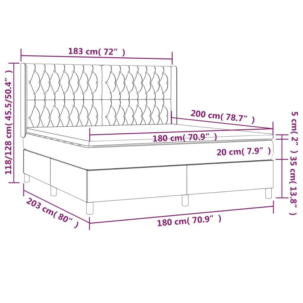 Pat box spring cu saltea, negru, 180x200 cm, catifea GartenMobel Dekor