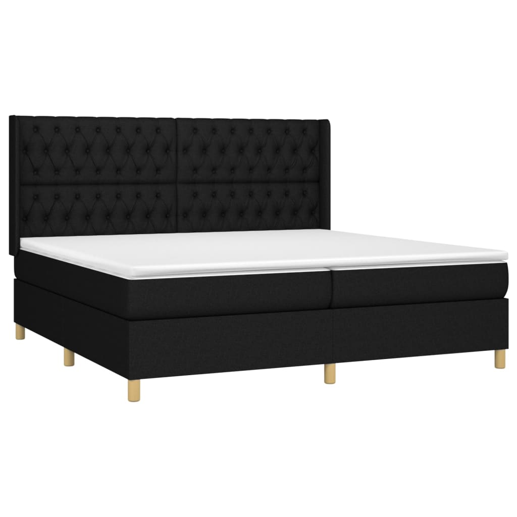 Pat box spring cu saltea, negru, 200x200 cm, textil GartenMobel Dekor