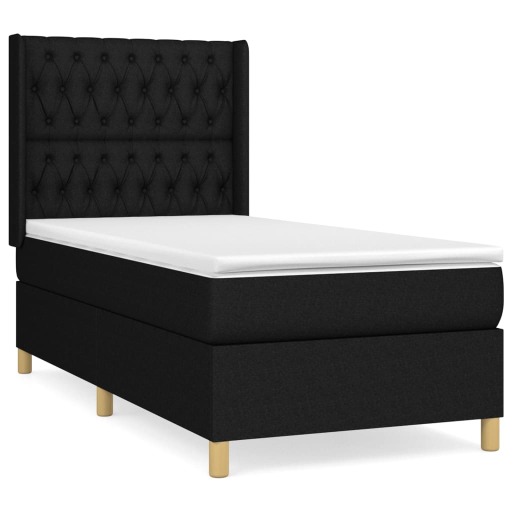 Pat box spring cu saltea, negru, 90x190 cm, textil GartenMobel Dekor