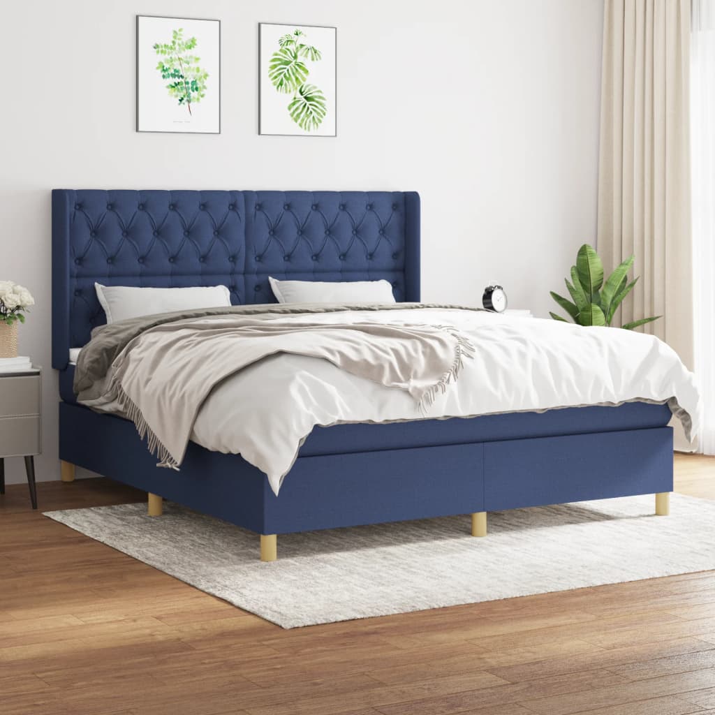 Pat continental cu saltea, albastru, 160x200cm, material textil GartenMobel Dekor