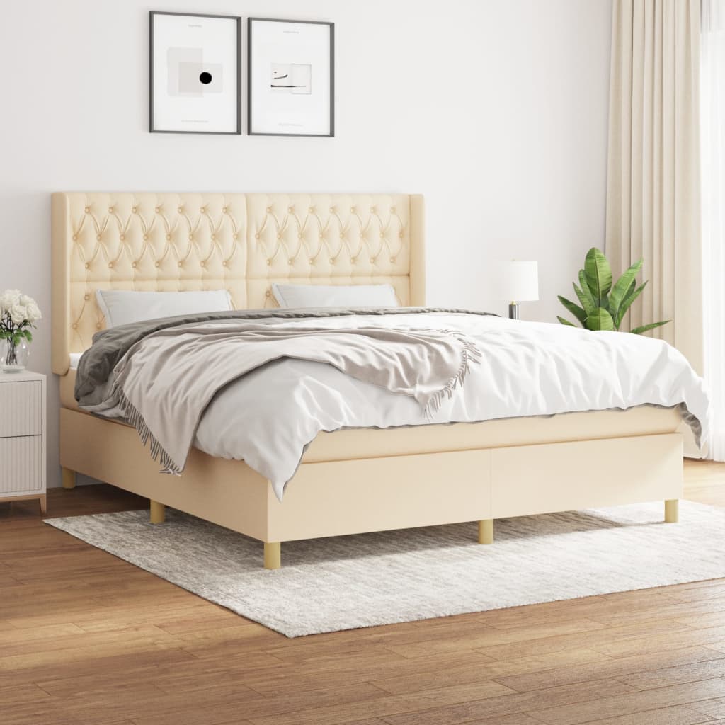Pat continental cu saltea, crem, 180x200 cm, textil GartenMobel Dekor
