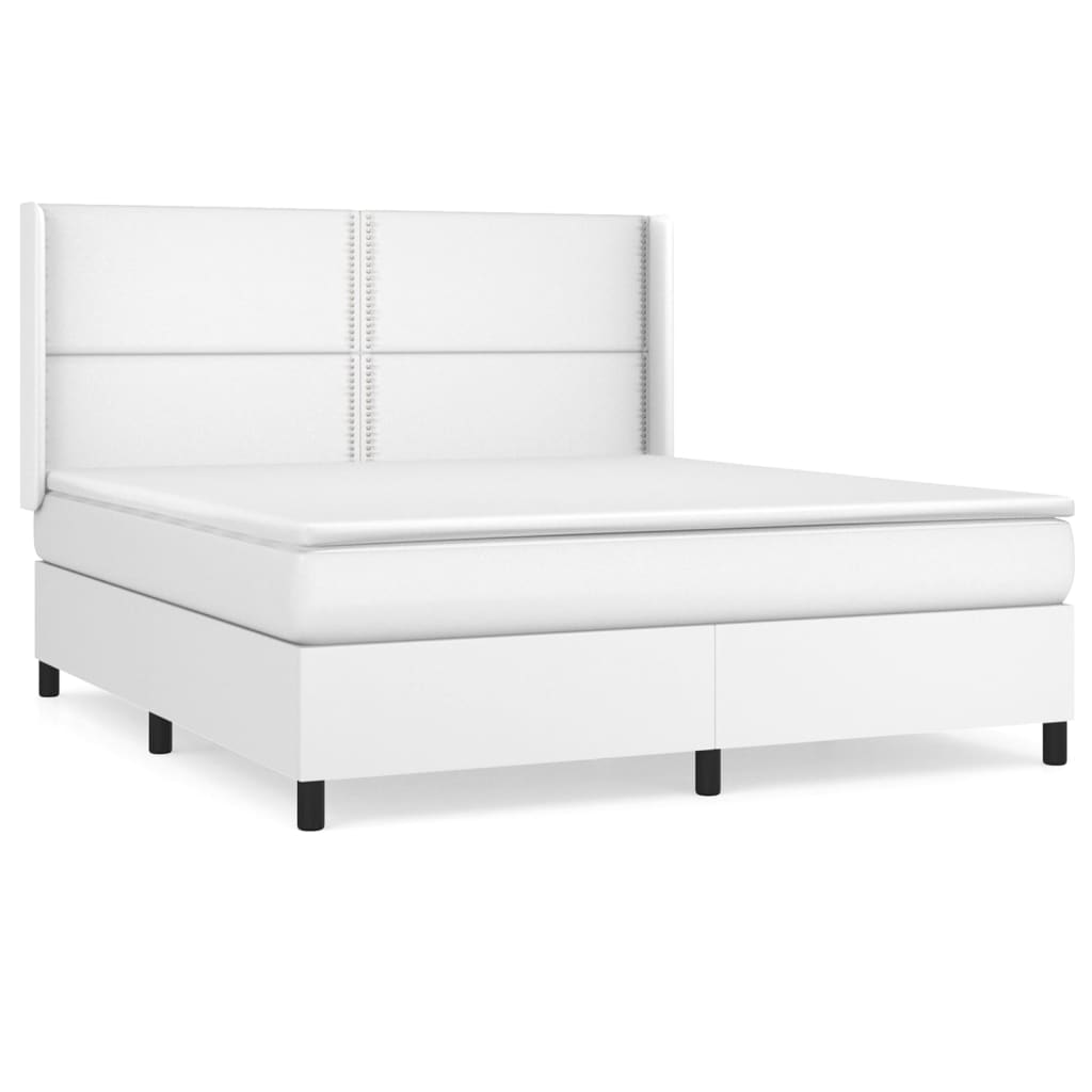 Pat box spring cu saltea, alb, 180x200 cm, piele ecologică GartenMobel Dekor