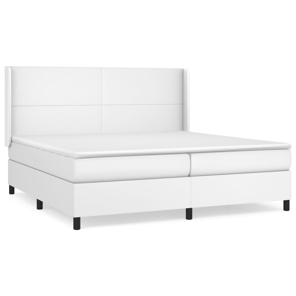 Pat box spring cu saltea, alb, 200x200 cm, piele ecologică GartenMobel Dekor
