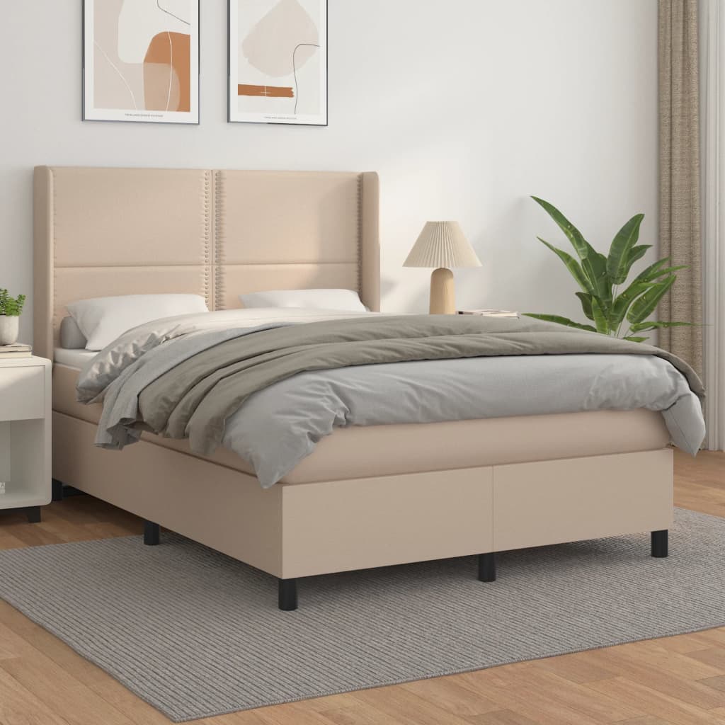 Pat box spring cu saltea, cappuccino, 140x190cm piele ecologică GartenMobel Dekor