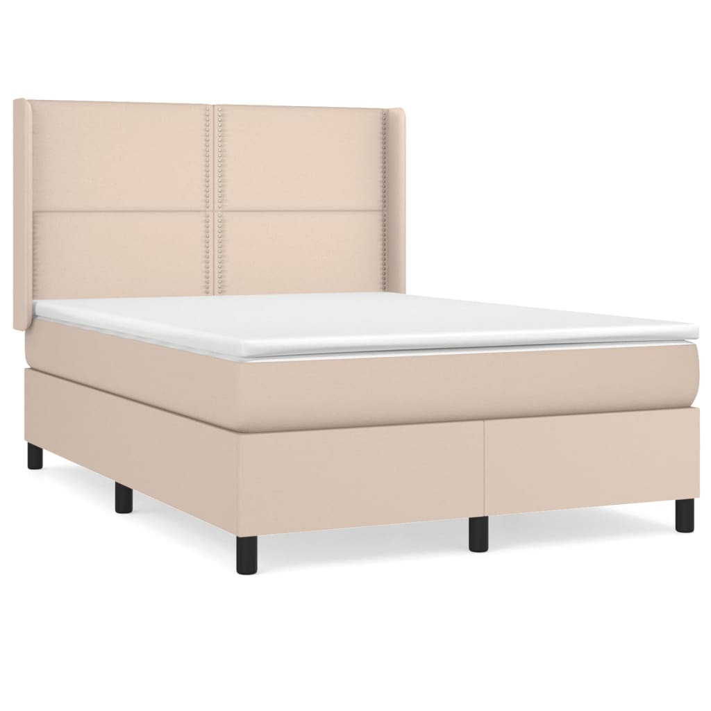 Pat box spring cu saltea, cappuccino, 140x200cm piele ecologică GartenMobel Dekor