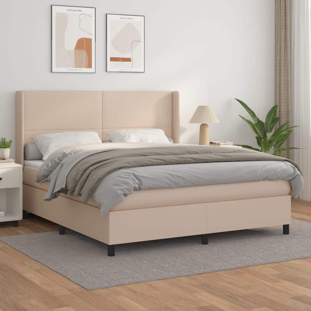 Pat box spring cu saltea, cappuccino, 180x200cm piele ecologică GartenMobel Dekor
