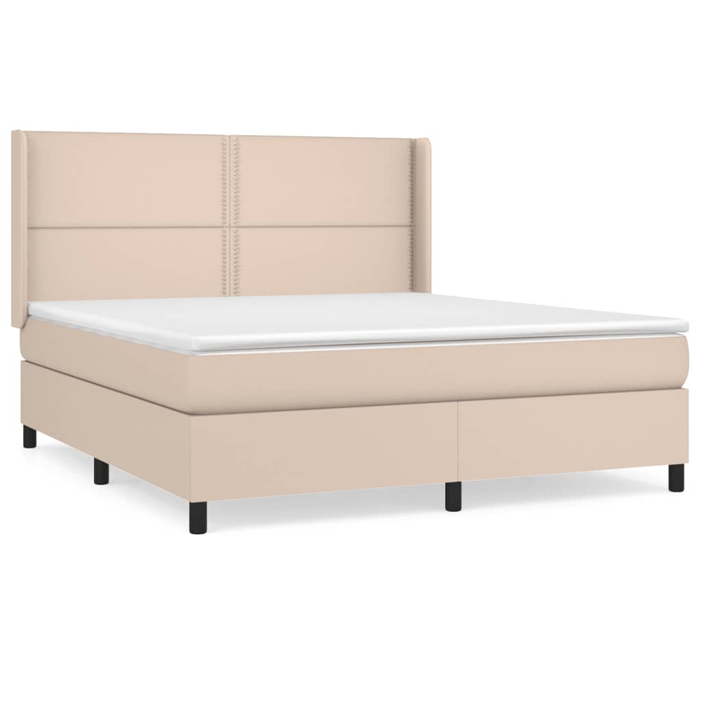 Pat box spring cu saltea, cappuccino, 180x200cm piele ecologică GartenMobel Dekor