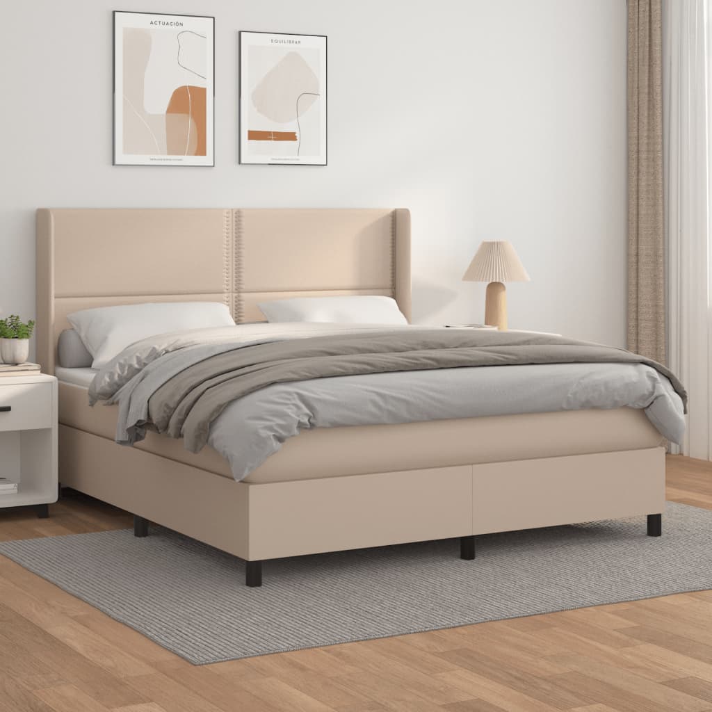Pat box spring cu saltea, cappuccino, 180x200cm piele ecologică GartenMobel Dekor