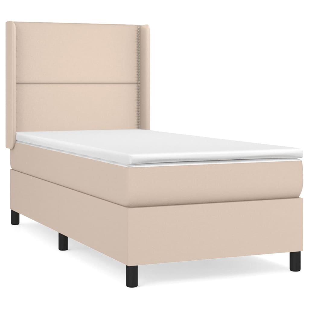 Pat box spring cu saltea, cappuccino, 90x190 cm piele ecologică GartenMobel Dekor