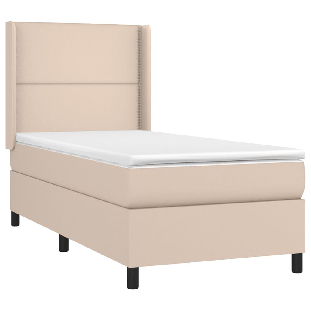 Pat box spring cu saltea, cappuccino, 90x190 cm piele ecologică GartenMobel Dekor
