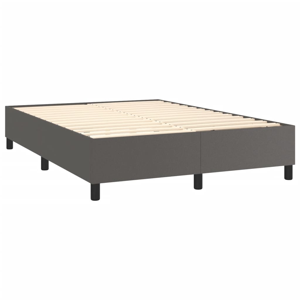 Pat box spring cu saltea, gri, 140x200 cm, piele ecologică GartenMobel Dekor