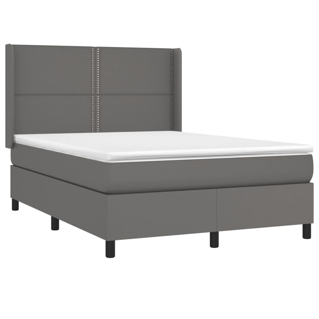 Pat box spring cu saltea, gri, 140x200 cm, piele ecologică GartenMobel Dekor