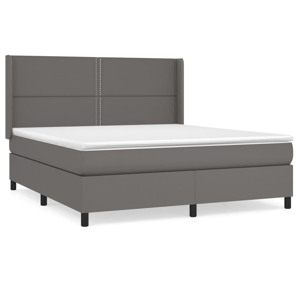 Pat box spring cu saltea, gri, 180x200 cm, piele ecologică GartenMobel Dekor