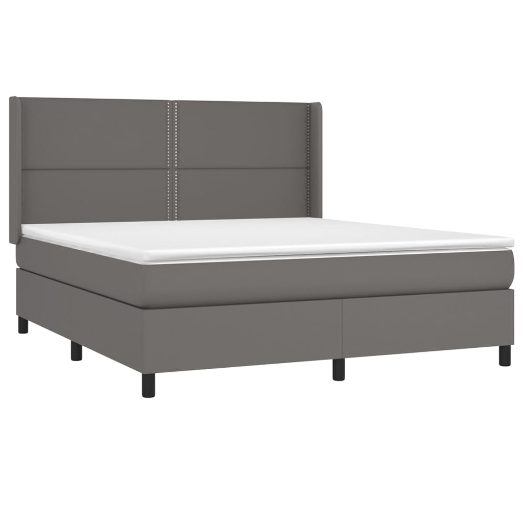 Pat box spring cu saltea, gri, 180x200 cm, piele ecologică GartenMobel Dekor