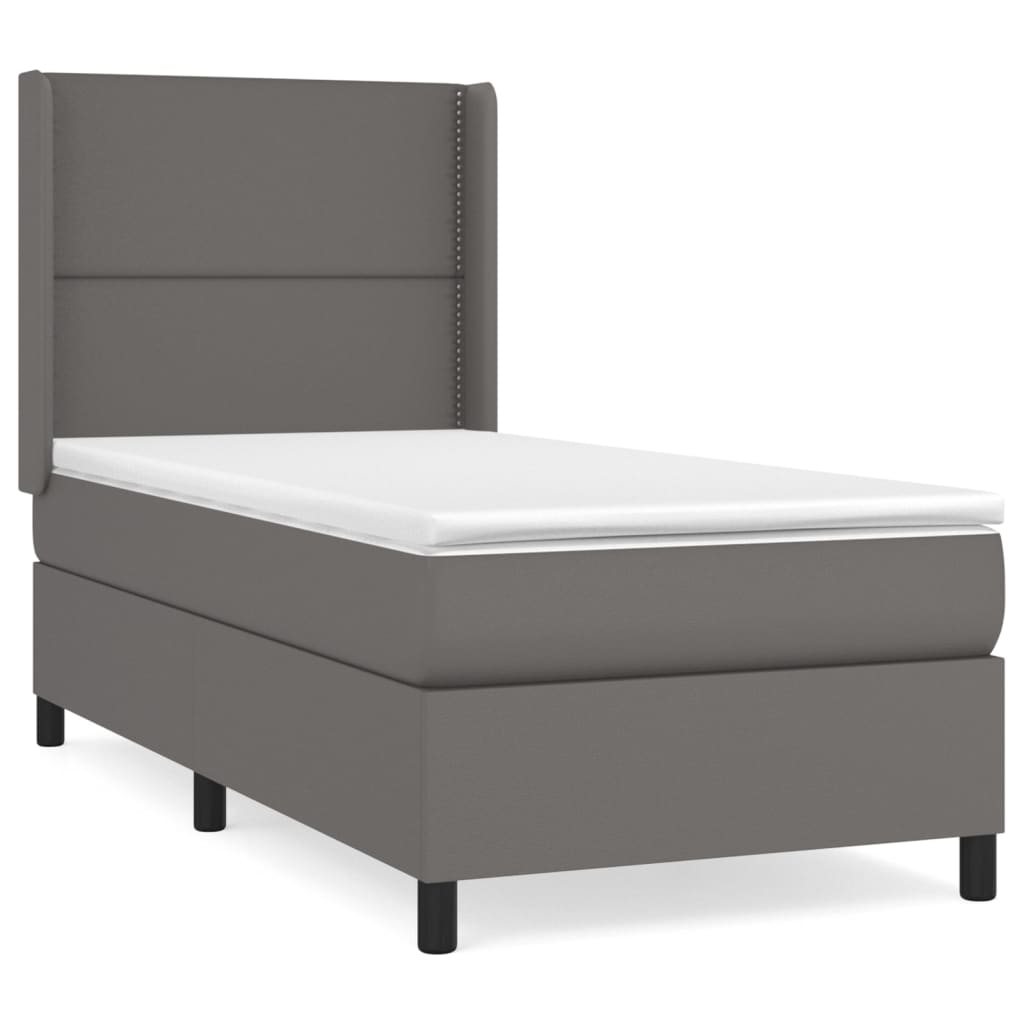 Pat box spring cu saltea, gri, 90x190 cm, piele ecologică GartenMobel Dekor