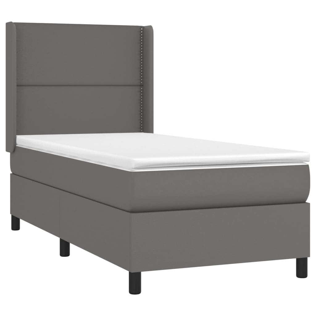 Pat box spring cu saltea, gri, 90x190 cm, piele ecologică GartenMobel Dekor