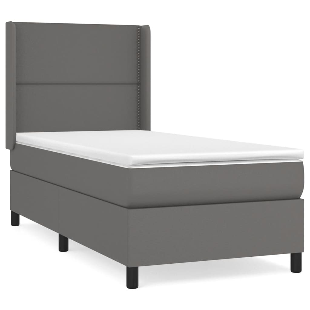 Pat box spring cu saltea, gri, 90x200 cm, piele ecologică GartenMobel Dekor