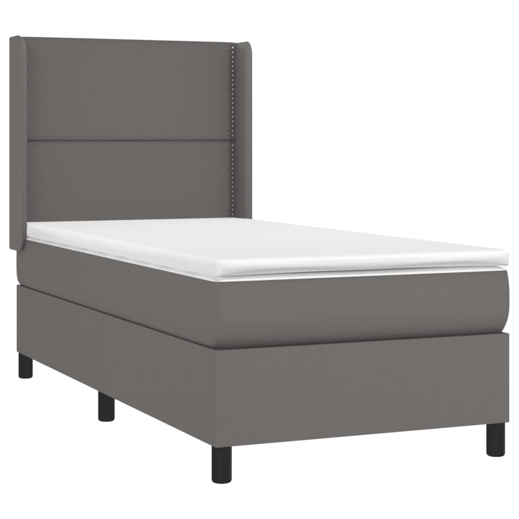 Pat box spring cu saltea, gri, 90x200 cm, piele ecologică GartenMobel Dekor