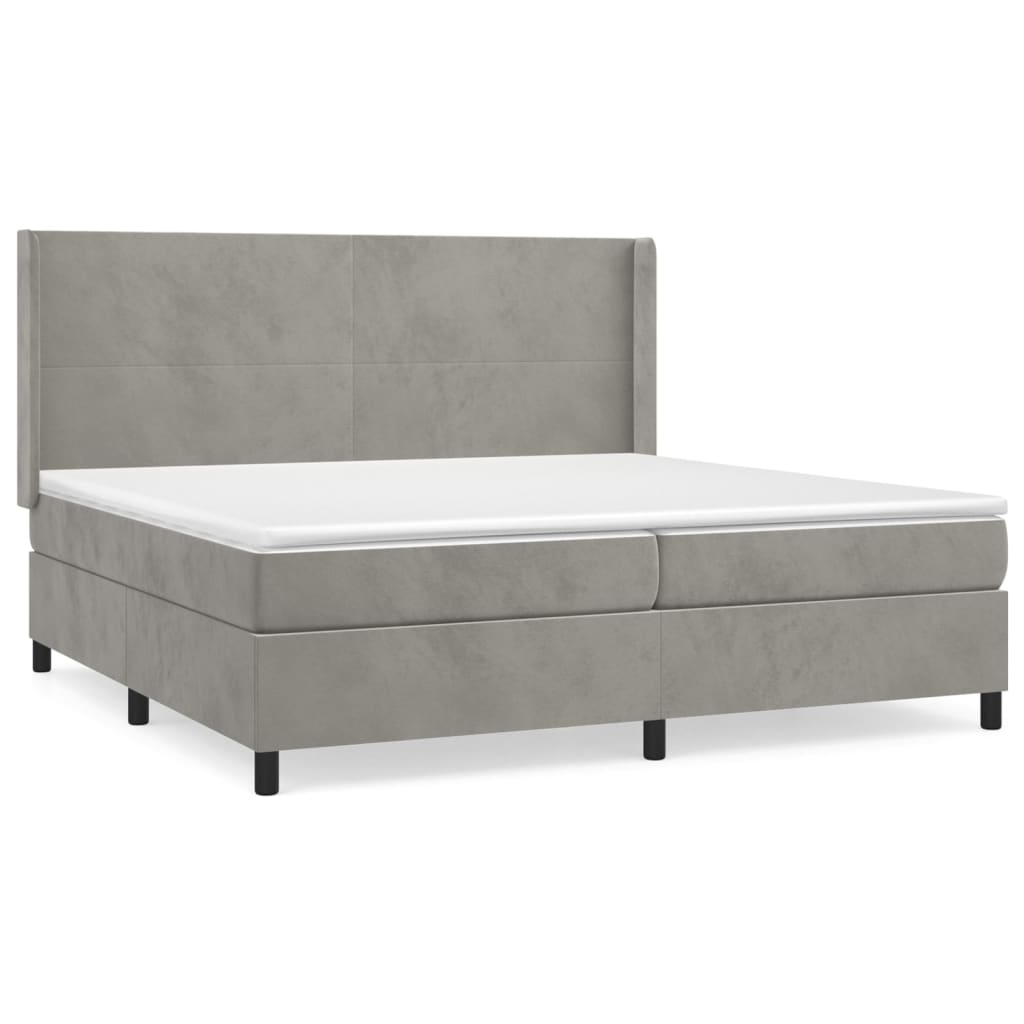 Pat box spring cu saltea, gri deschis, 200x200 cm, catifea GartenMobel Dekor