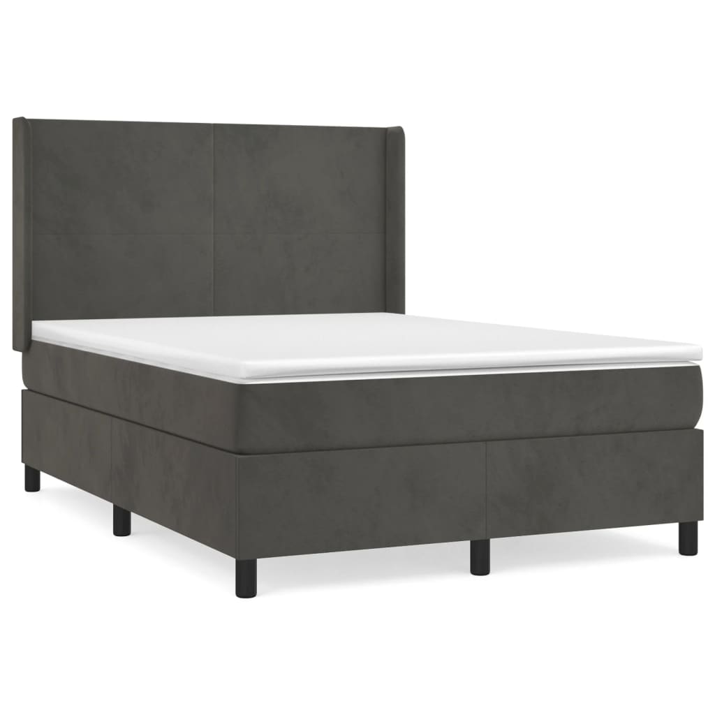 Pat box spring cu saltea, gri închis, 140x190 cm, catifea GartenMobel Dekor