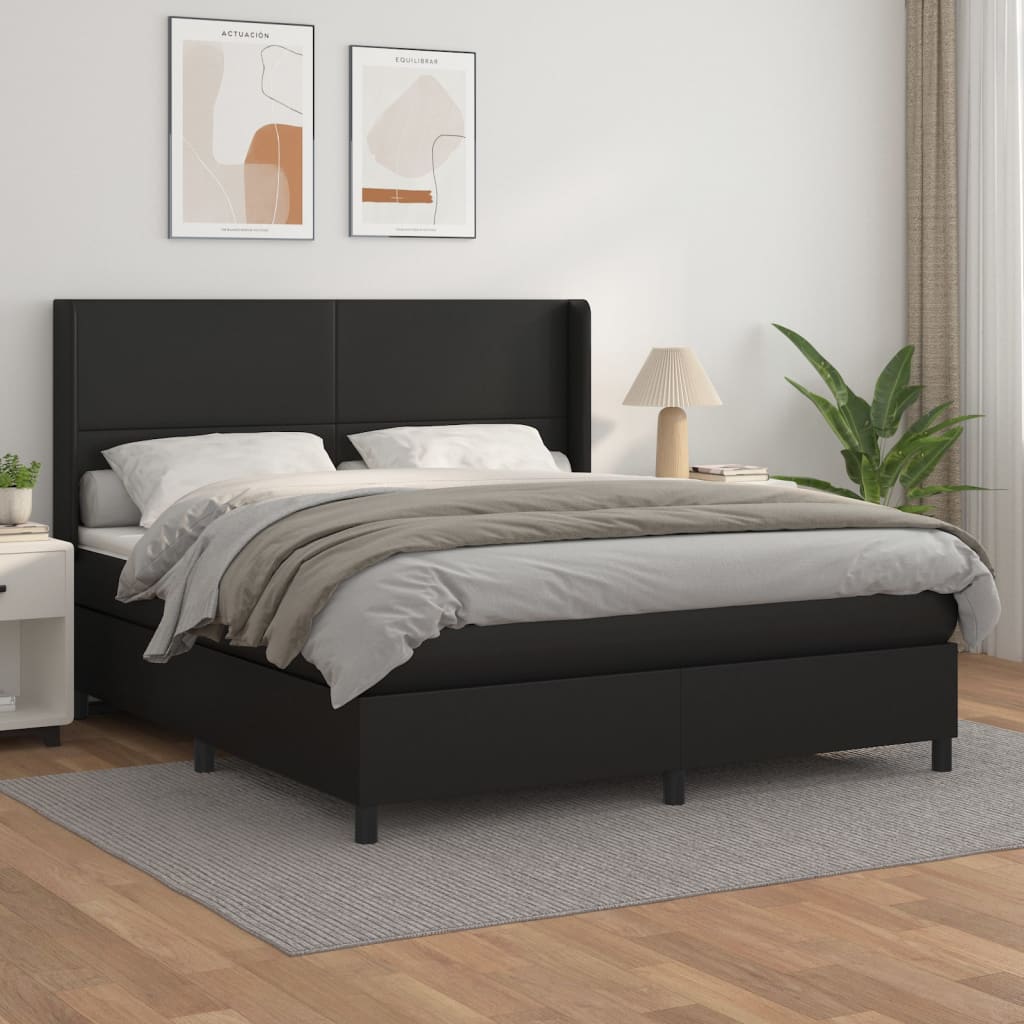 Pat box spring cu saltea, negru, 180x200 cm, piele ecologică GartenMobel Dekor