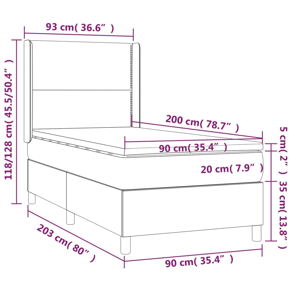 Pat box spring cu saltea, negru, 90x200 cm, piele ecologică GartenMobel Dekor