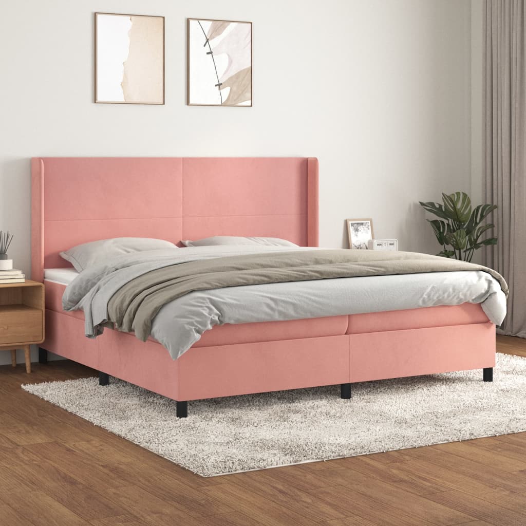 Pat box spring cu saltea, roz, 200x200 cm, catifea GartenMobel Dekor