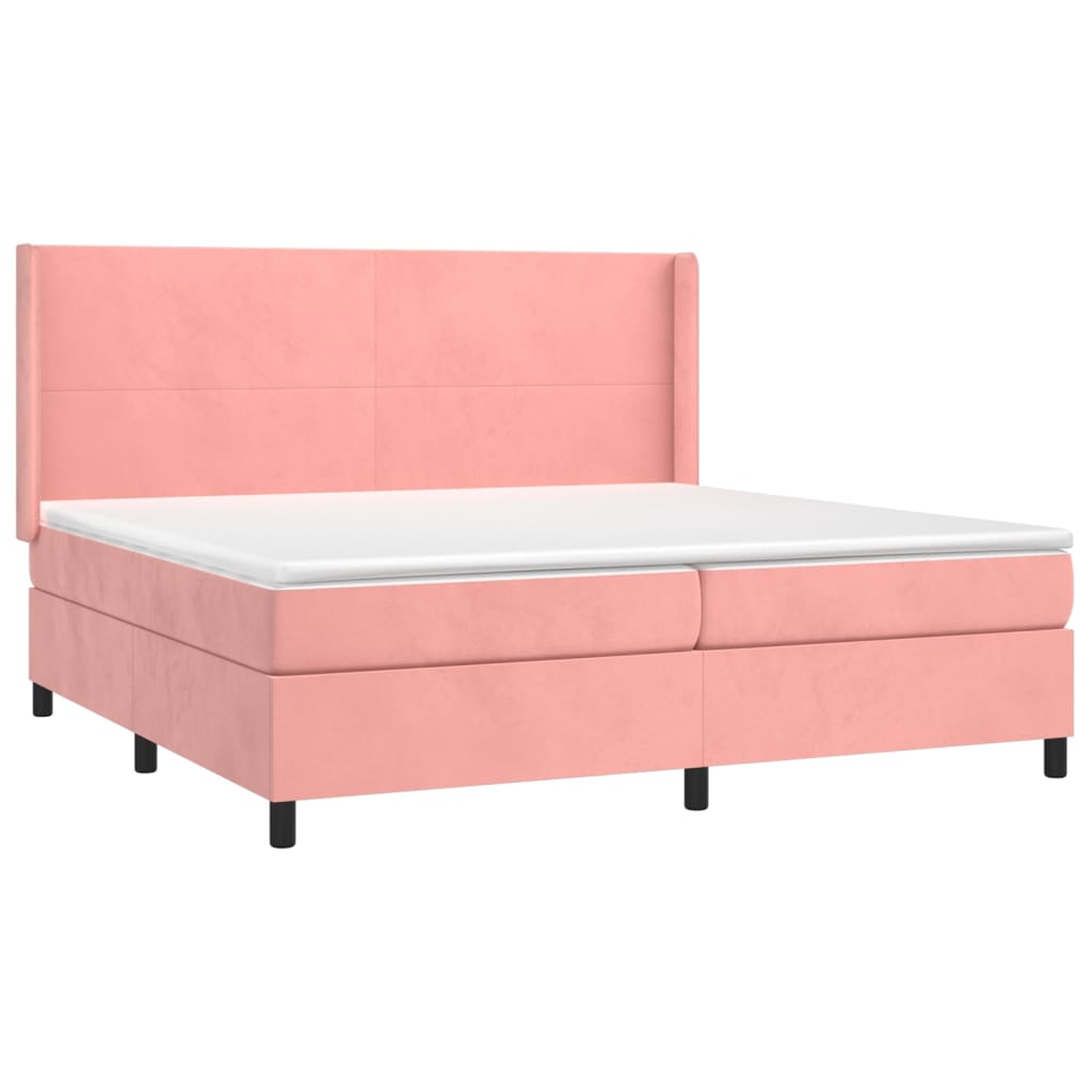 Pat box spring cu saltea, roz, 200x200 cm, catifea GartenMobel Dekor
