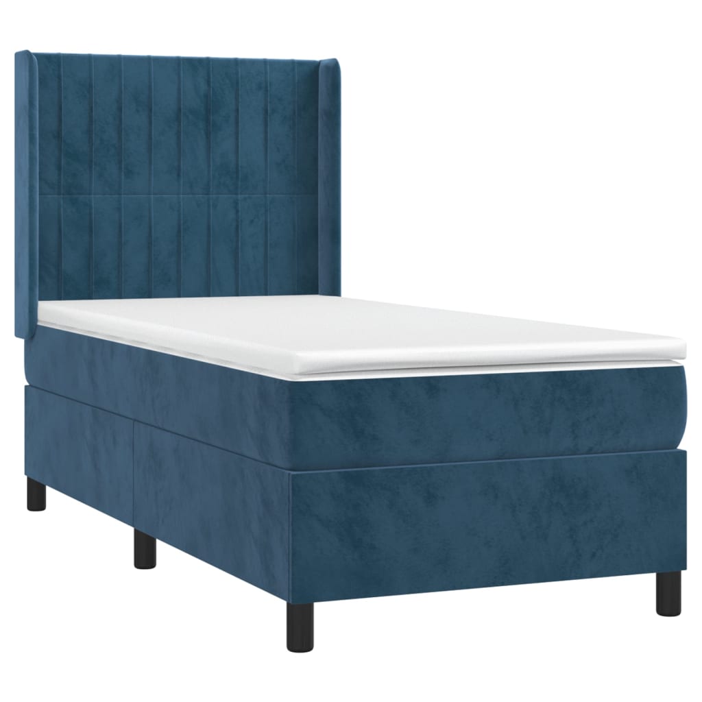 Pat box spring cu saltea, albastru închis, 100x200 cm, catifea GartenMobel Dekor