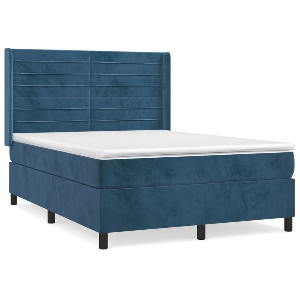Pat box spring cu saltea, albastru închis, 140x190 cm, catifea GartenMobel Dekor